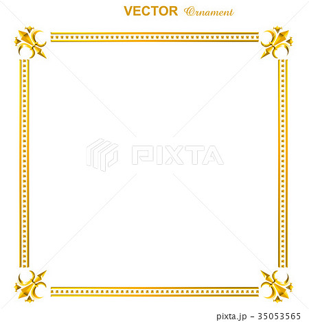 バロック調の四角形のフレーム オーナメント 白背景 金 飾り罫 飾り枠 Baroque Frameのイラスト素材