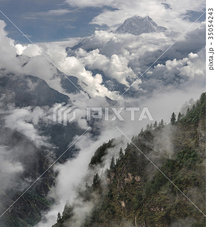 Nilgiri summit and cloudy Himalayas 35054243