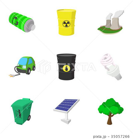 Kind of energy icons set, cartoon style 35057266