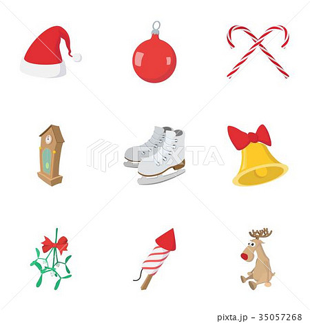 December holiday icons set, cartoon style December holiday icons set, cartoon style 35057268