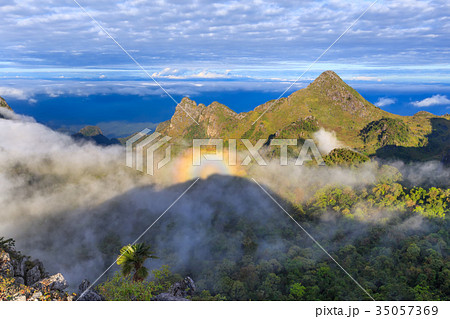 Morning Mist at High mountain in  Thailand 35057369