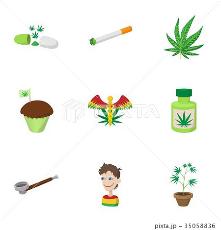 Hashish icons set, cartoon style Hashish icons set, cartoon style 35058836