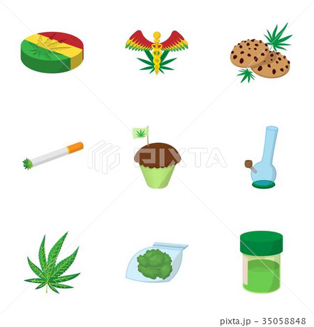 Cannabis icons set, cartoon style Cannabis icons set, cartoon style 35058848