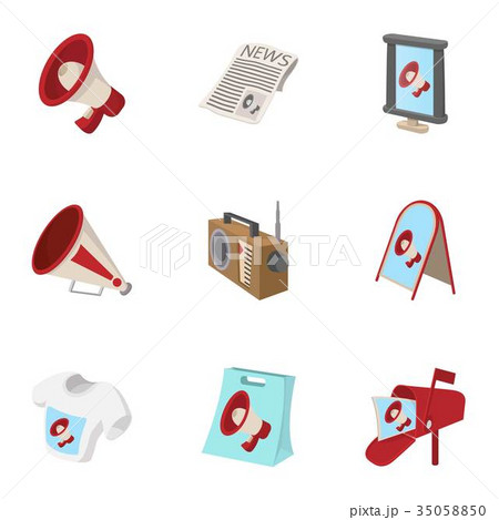 Types of advertising icons set, cartoon style 35058850