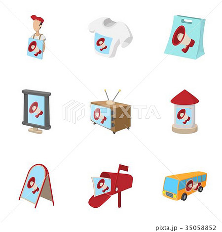Advertising icons set, cartoon style Advertising icons set, cartoon style 35058852