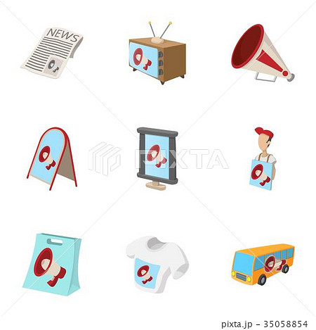 Contextual advertising icons set, cartoon style 35058854