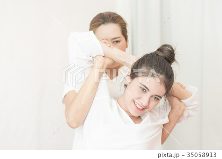 Happy women is taking Thai massage Stretching 35058913