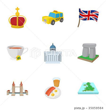 Tourism in United Kingdom icons set, cartoon style 35059564