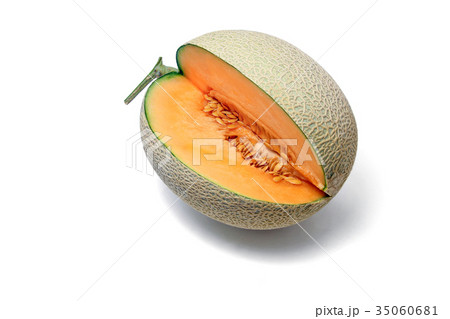 Melon fruit  show flesh and seeds,white background 35060681