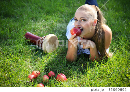 woman on the meadow woman on the meadow 35060692