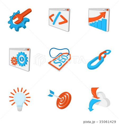 SEO icons set, cartoon style SEO icons set, cartoon style 35061429