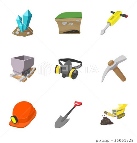 Coal mining icons set, cartoon style 35061528