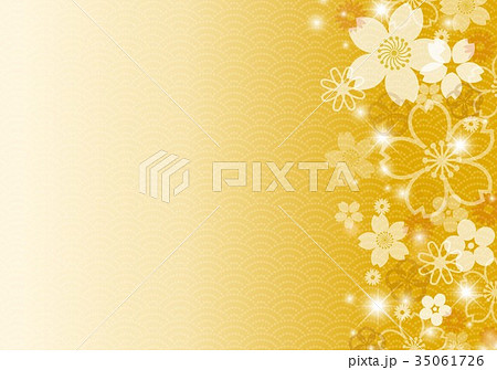 和柄金色に花模様のイラスト素材