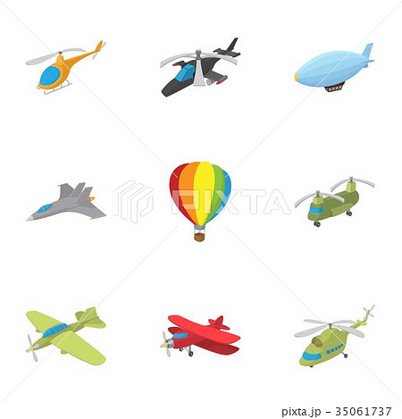 Flying Vehicles Icons Set Cartoon Styleのイラスト素材