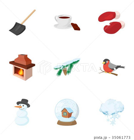 Winter holidays icons set, cartoon style Winter holidays icons set, cartoon style 35061773