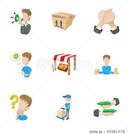 In-store sales icons set, cartoon style In-store sales icons set, cartoon style 35061779