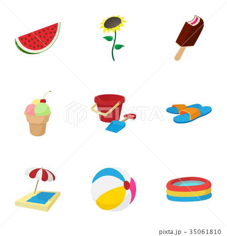 Relax on beach icons set, cartoon style Relax on beach icons set, cartoon style 35061810