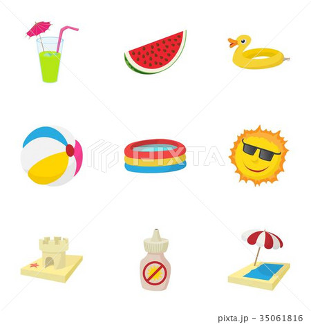 Sandy beach icons set, cartoon style 35061816