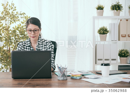 smiling female soho office worker working at home 35062988