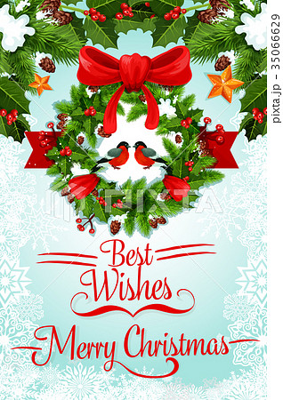 Christmas wreath with ribbon and bow greeting card 35066629