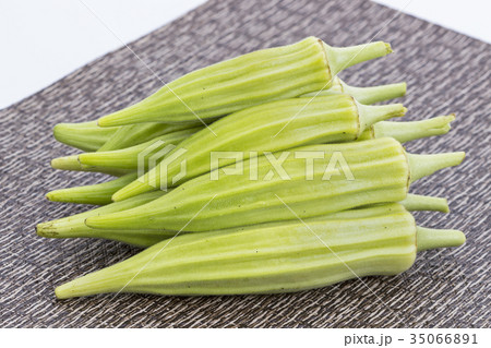 pile of Fresh green okra on matt pile of Fresh green okra on matt 35066891