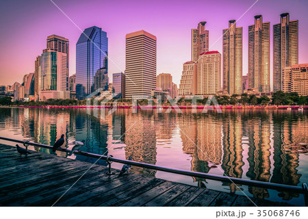 Cityscape image of  Benchakitti Park at sunset Cityscape image of  Benchakitti Park at sunset 35068746