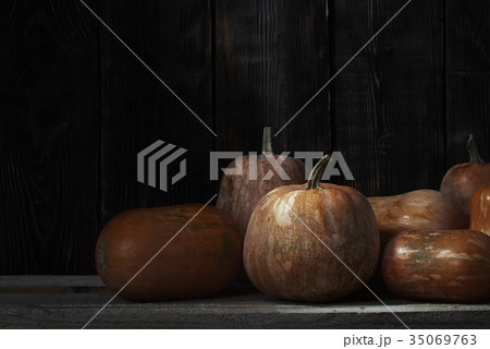 Stack of pumpkins after harvesting 35069763