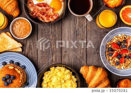 Delicious breakfast on a rustic table. 35070281