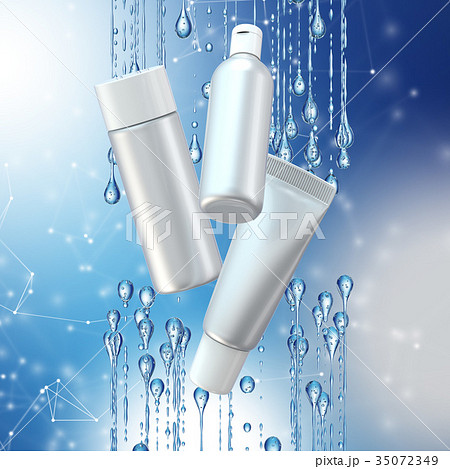 Cream bottle mock up in water splash on blue Cream bottle mock up in water splash on blue 35072349