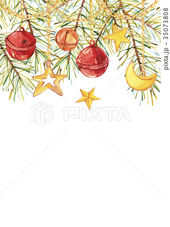 Watercolor Christmas tree branches with a crescent Watercolor Christmas tree branches with a crescent 35073808