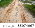 Damaged road with holes, Puddle on asphalt road Damaged road with holes, Puddle on asphalt road 35074067