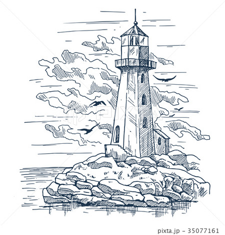 Lighthouse Hand drawn illustration converted to vector Sea coast graphic  landscape sketch illustration vector 8987526 Vector Art at Vecteezy