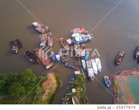 Rusty boats aerial drone view Rusty boats aerial drone view 35077974
