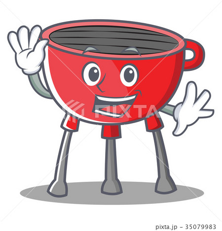 Waving Barbecue Grill Cartoon Character Waving Barbecue Grill Cartoon Character 35079983