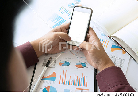 Business man using smartphone blank white Business man using smartphone blank white 35083338