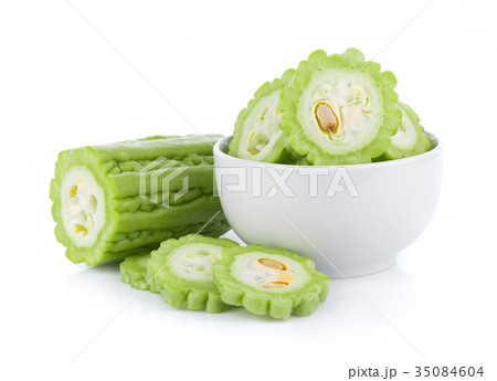 Momordica charantia on white background. Gourd Momordica charantia on white background. Gourd 35084604