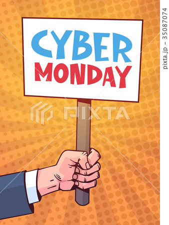 Hand Holding Banner With Text Cyber Monday Over Hand Holding Banner With Text Cyber Monday Over 35087074