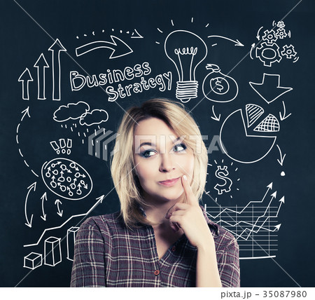 Happy Business Woman on Business Arrows Happy Business Woman on Business Arrows 35087980