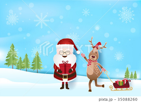 Santa and Deer with gift Christmas background Santa and Deer with gift Christmas background 35088260