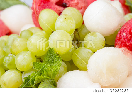 Photo of fruit platter - grapes and melon Photo of fruit platter - grapes and melon 35089285