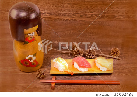 Japanese food ,sushi with chopsticks 35092436