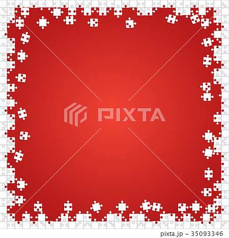 Frame White Puzzles Pieces Red - Vector Jigsaw 35093346