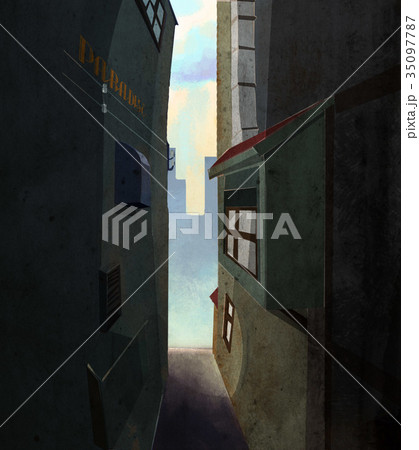 corner old Building cartoon background art. corner old Building cartoon background art. 35097787