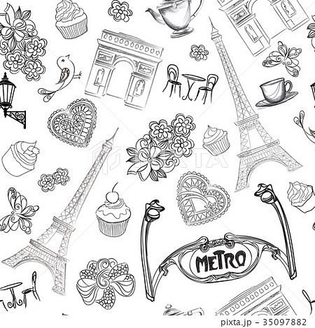 Travel Paris seamless pattern. Vacation in Europe Travel Paris seamless pattern. Vacation in Europe 35097882