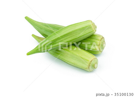 Fresh young okra isolated on white background 35100130