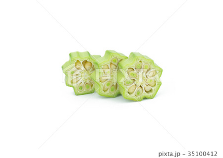 Sliced okra isolated on the white backgroud. 35100412