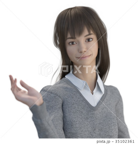 ポーズするロングヘアの女子高生 perming 3DCGイラスト素材 ポーズするロングヘアの女子高生 perming 3DCGイラスト素材 35102361