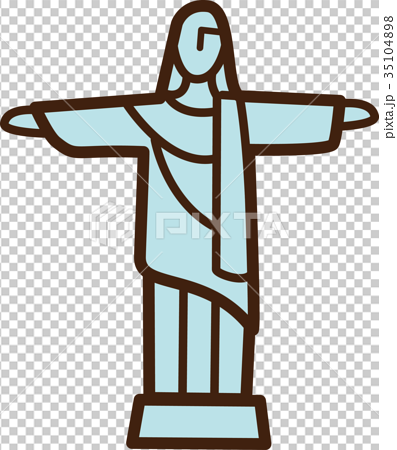 世界イラストマップ コルコバードのキリスト像のイラスト素材