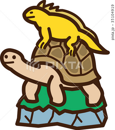 世界イラストマップ イグアナとゾウガメのイラスト素材