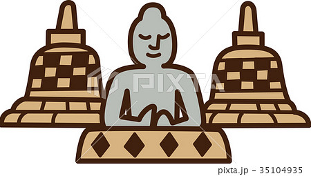 世界イラストマップ ボロブドゥール遺跡のイラスト素材